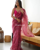 Mahi Pink Cut & Pearls Work Pure Organza
